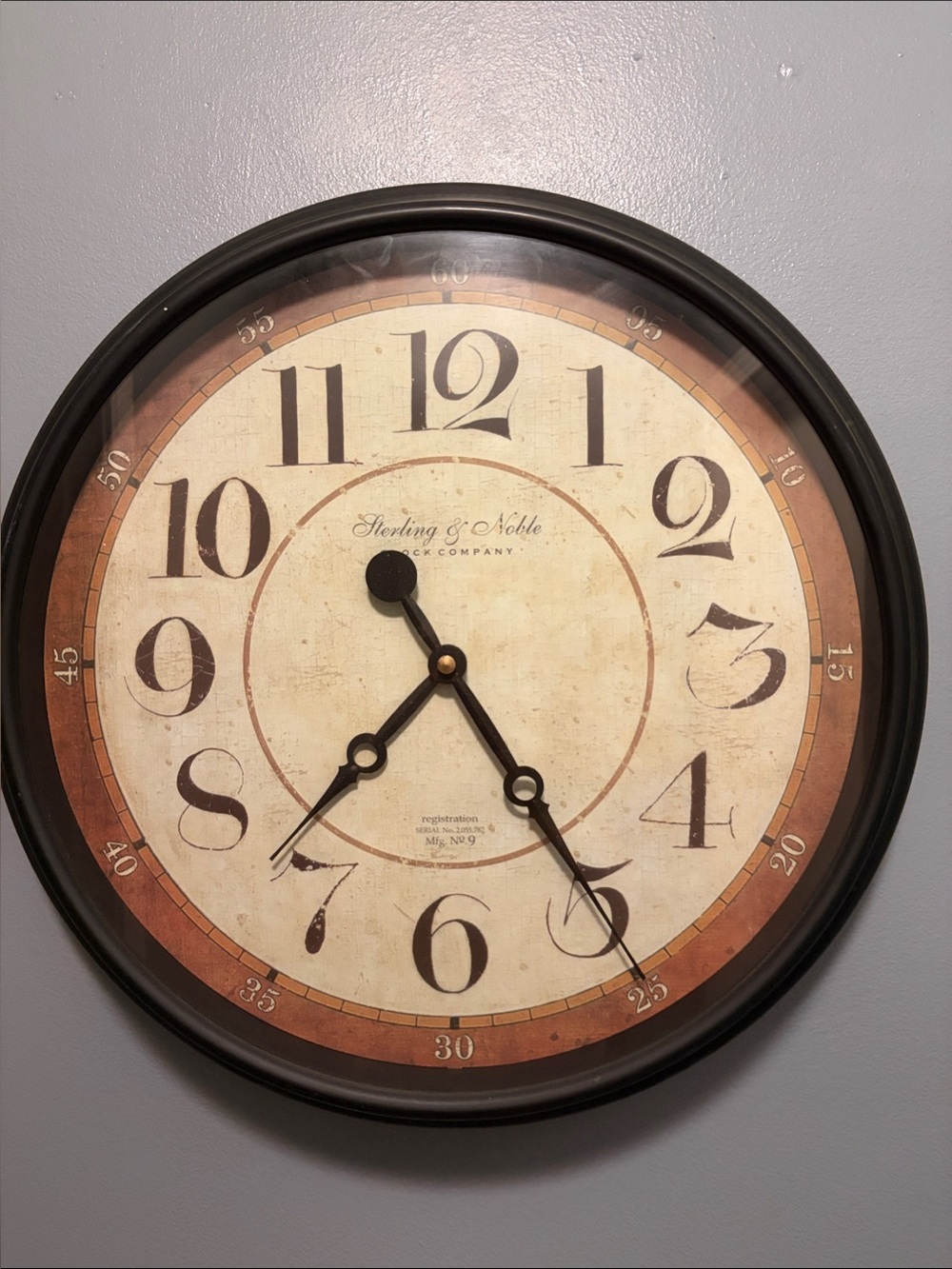 Sterling & Noble Round Wall Clock in Cream and Brown